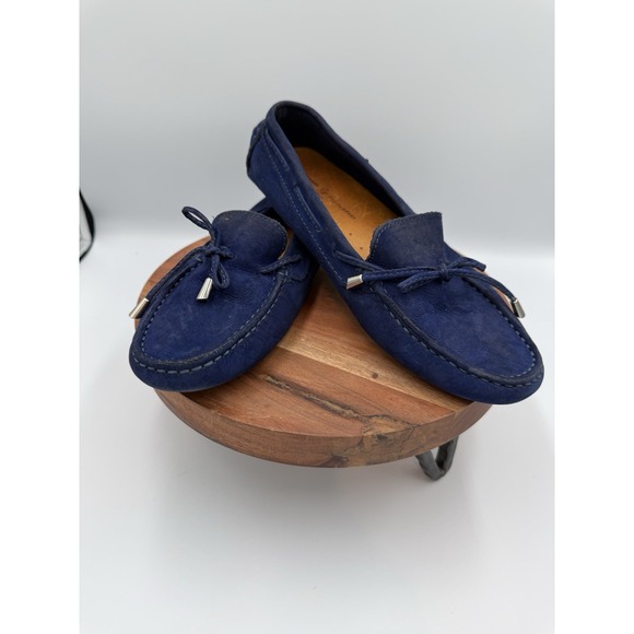 Mercanti Fiorentini Blue Suede Leather Shoes Sz 8 Driving Penny Loafer Slip On - Picture 1 of 6